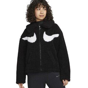 Nike Sherpa Fleece‎ Full-Zip Jacket Black & White Womens 1X